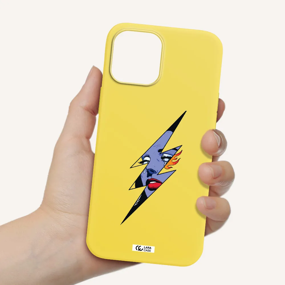 a lightning bolt with a woman's face Apple iPhone 12 pro max Silicone canary yellow Case
