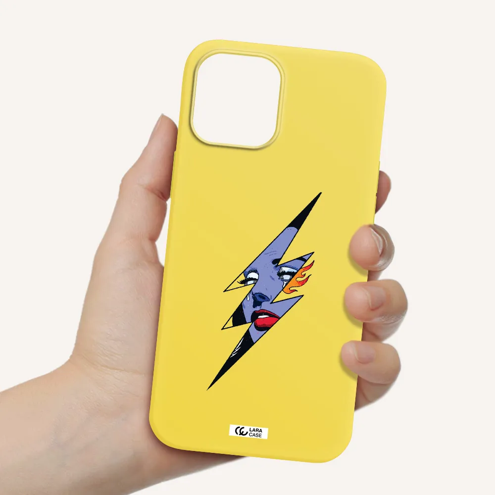 a lightning bolt with a woman's face Apple iPhone 12 pro Silicone canary yellow Case