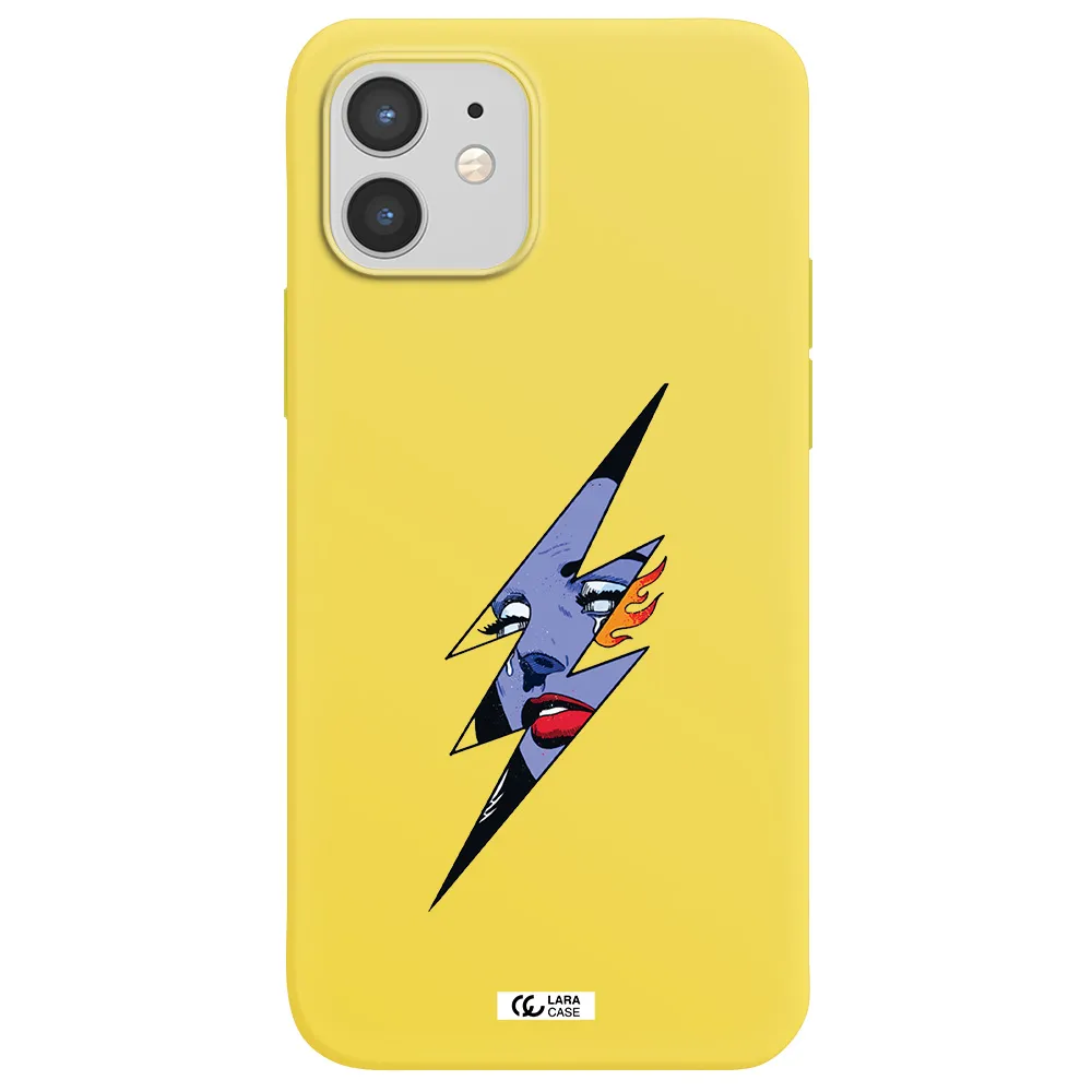 a lightning bolt with a woman's face Apple iPhone 12 Silicone canary yellow Case