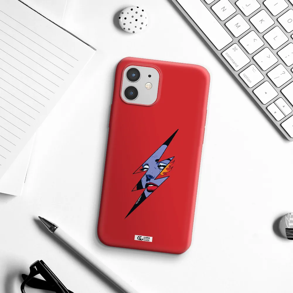 a lightning bolt with a woman's face Apple iPhone 12 Silicone Imperial Red Case