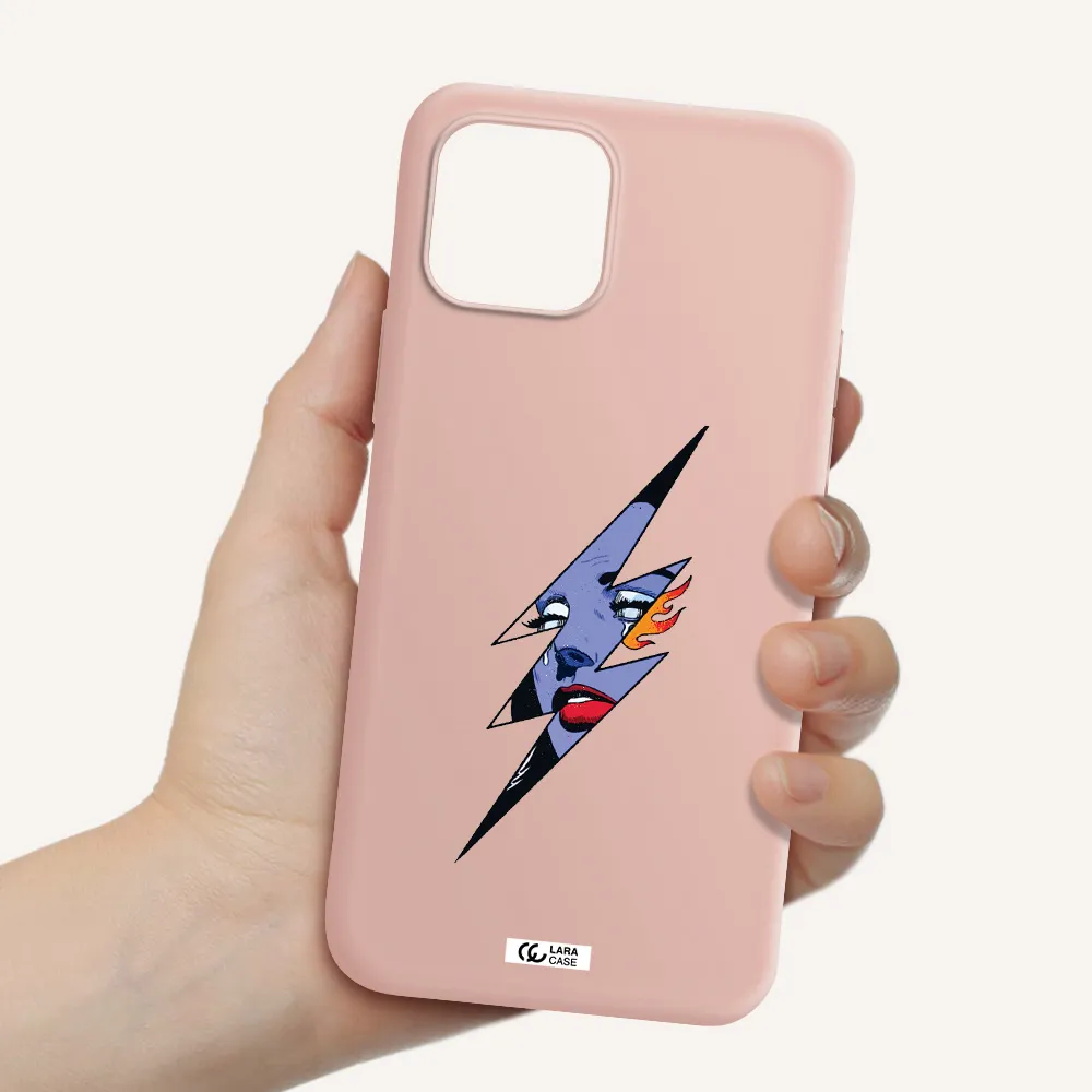 a lightning bolt with a woman's face Apple iPhone 12 Silicone pastel pink Case