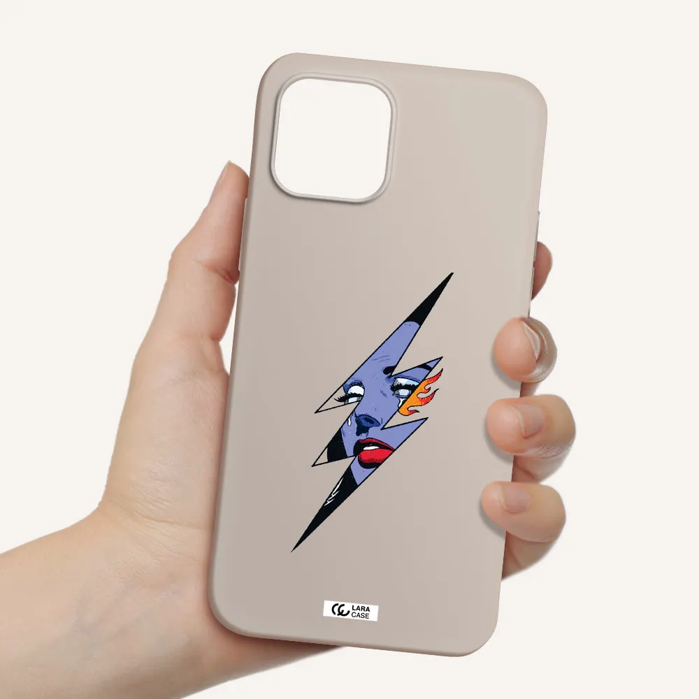 a lightning bolt with a woman's face Apple iPhone 12 Silicone Stone Case