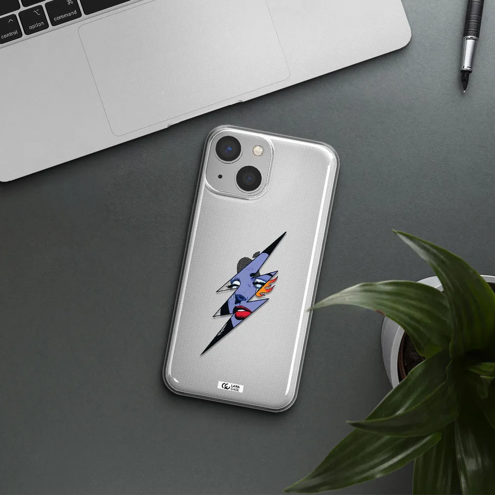a lightning bolt with a woman's face Apple iPhone 13 Clear TPU Case