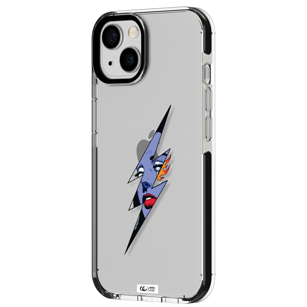 a lightning bolt with a woman's face Apple iPhone 13 impact black border Case