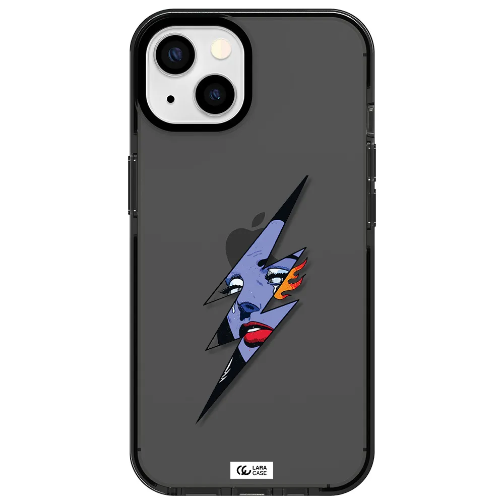 a lightning bolt with a woman's face Apple iPhone 13 impact Smoke Black Case