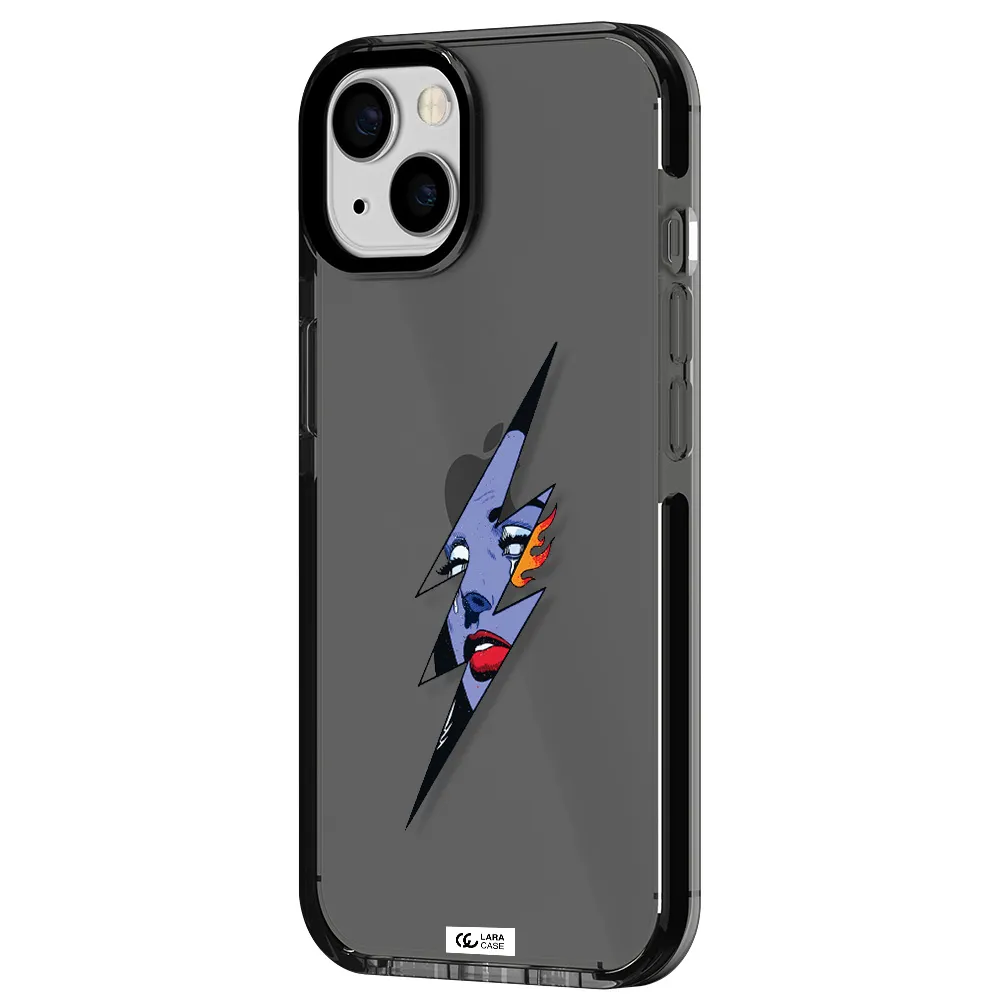 a lightning bolt with a woman's face Apple iPhone 13 impact Smoke Black Case