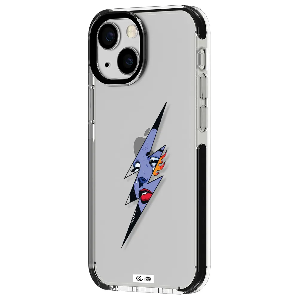 a lightning bolt with a woman's face Apple iPhone 13 mini impact black border Case