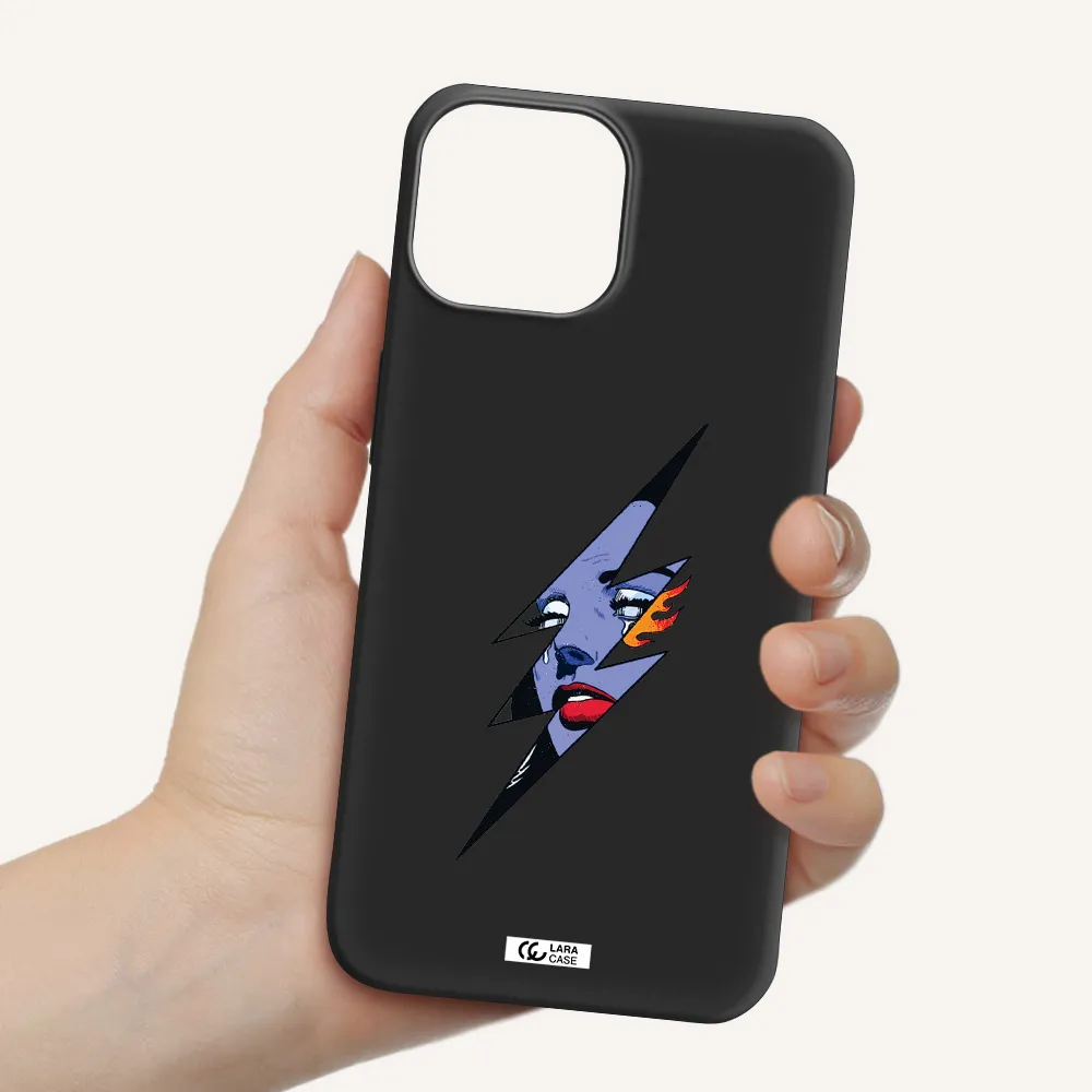 a lightning bolt with a woman's face Apple iPhone 13 mini Silicone black Case