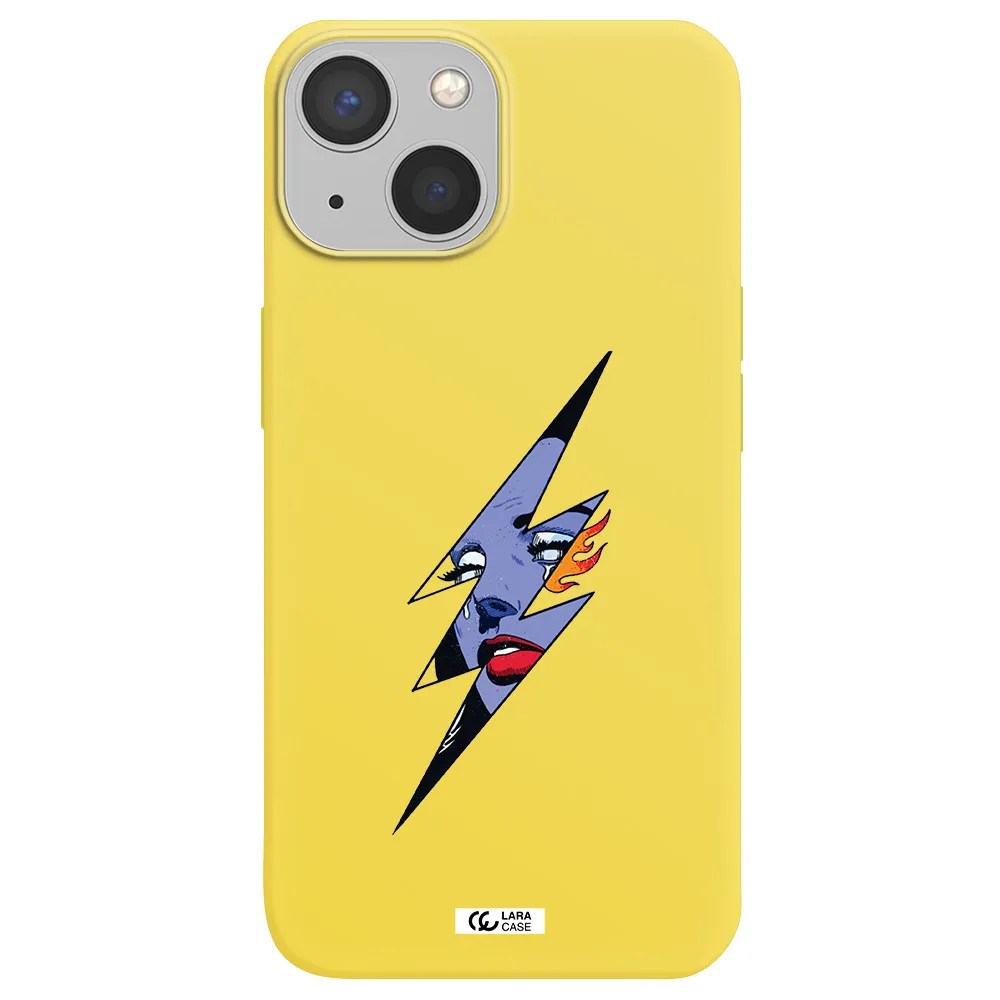 a lightning bolt with a woman's face Apple iPhone 13 mini Silicone canary yellow Case
