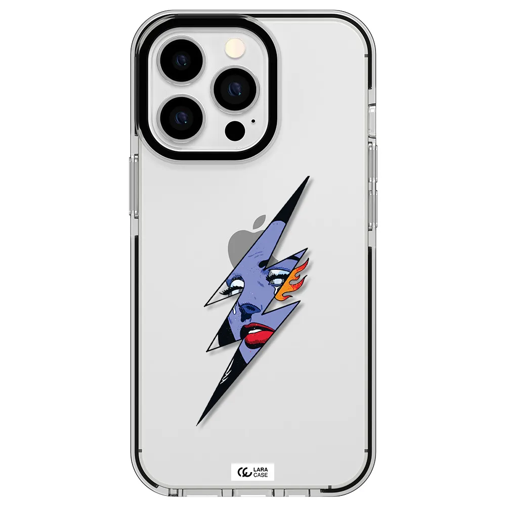 a lightning bolt with a woman's face Apple iPhone 13 Pro impact black border Case