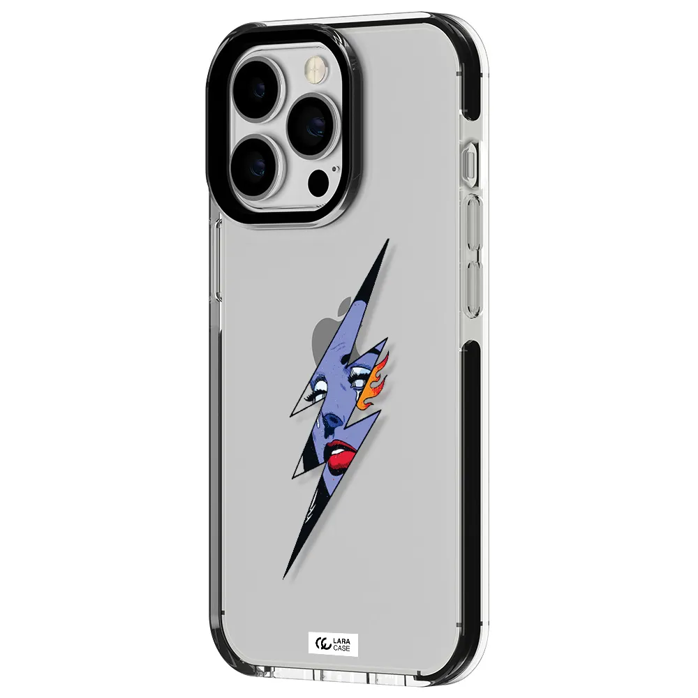 a lightning bolt with a woman's face Apple iPhone 13 Pro impact black border Case