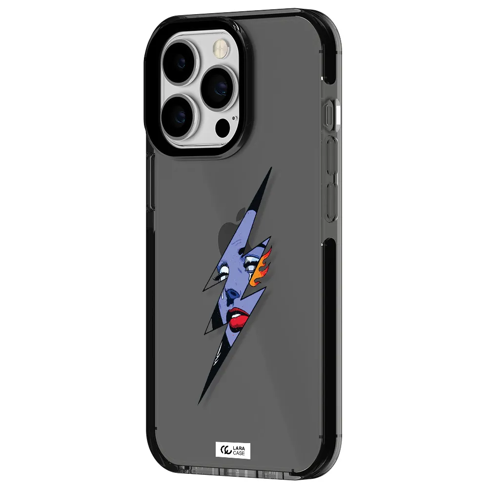 a lightning bolt with a woman's face Apple iPhone 13 Pro impact Smoke Black Case