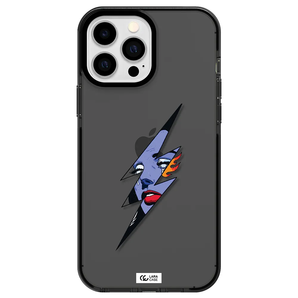 a lightning bolt with a woman's face Apple iPhone 13 Pro Max impact Smoke Black Case