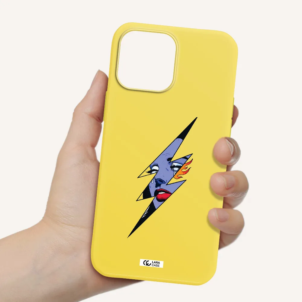 a lightning bolt with a woman's face Apple iPhone 13 Pro Max Silicone canary yellow Case