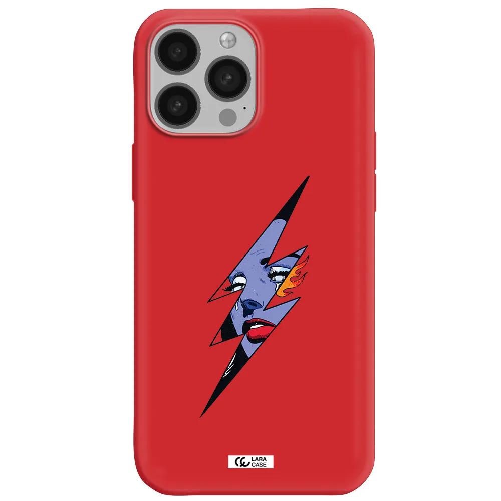 a lightning bolt with a woman's face Apple iPhone 13 Pro Max Silicone Imperial Red Case