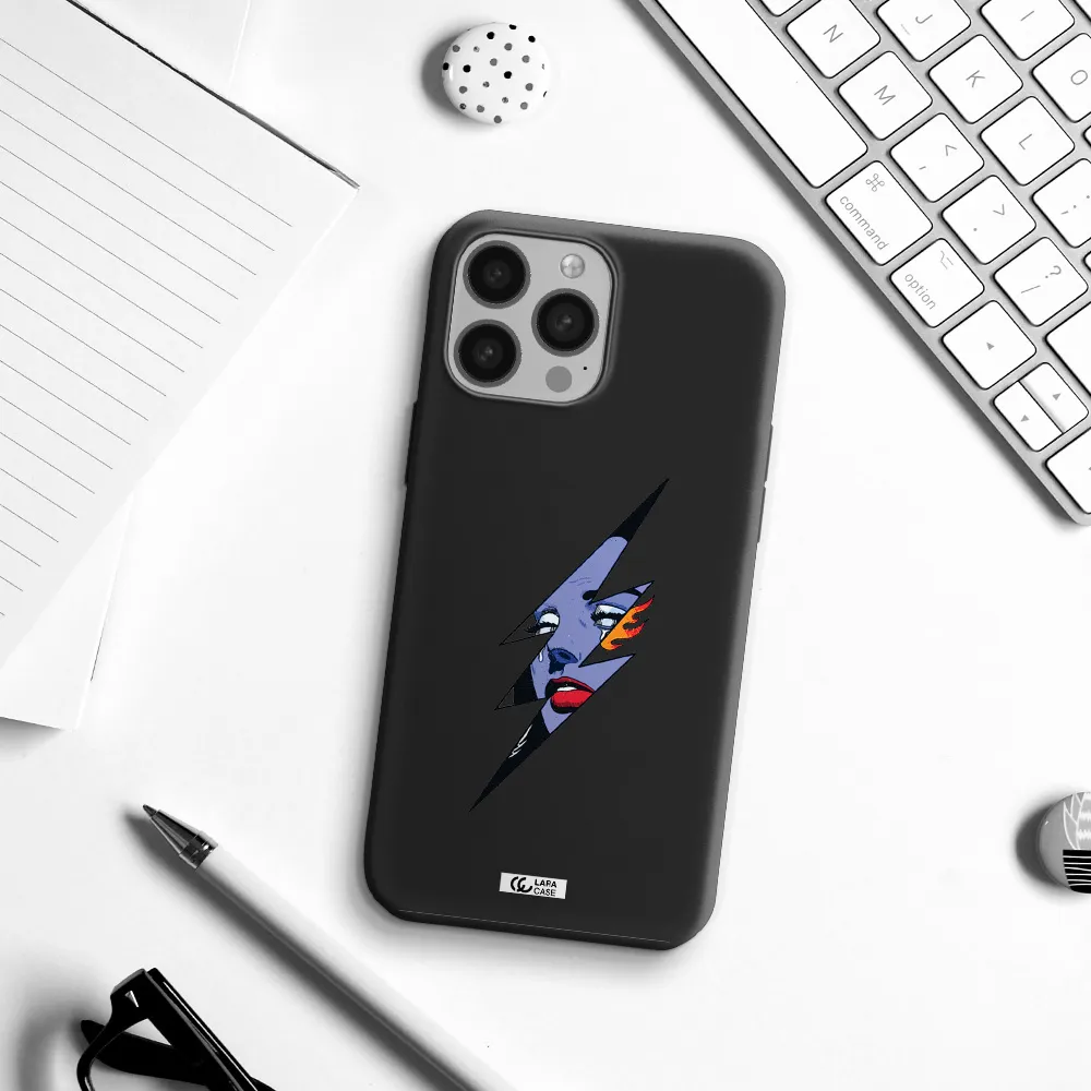 a lightning bolt with a woman's face Apple iPhone 13 Pro Silicone black Case