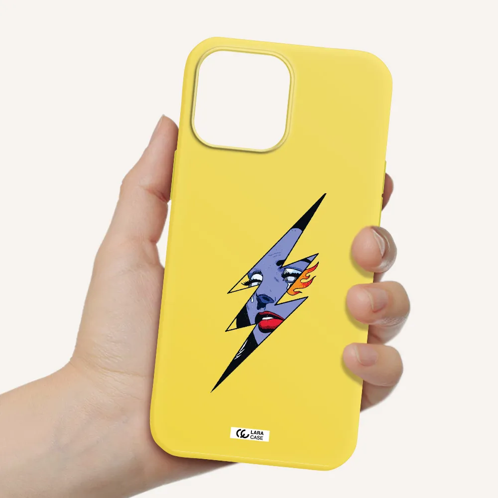 a lightning bolt with a woman's face Apple iPhone 13 Pro Silicone canary yellow Case