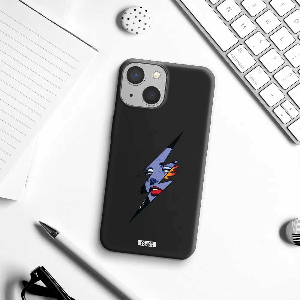 a lightning bolt with a woman's face Apple iPhone 13 Silicone black Case