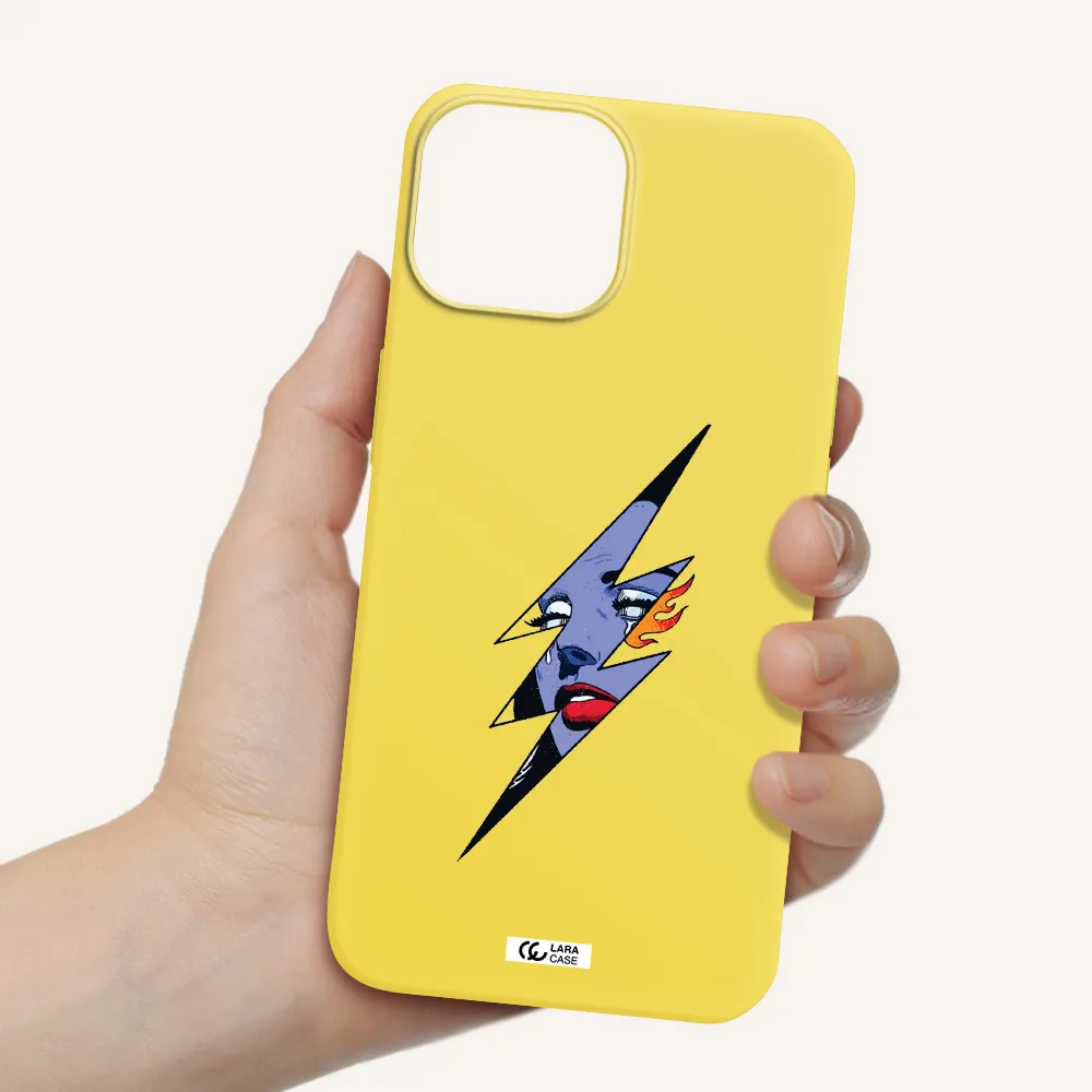 a lightning bolt with a woman's face Apple iPhone 13 Silicone canary yellow Case