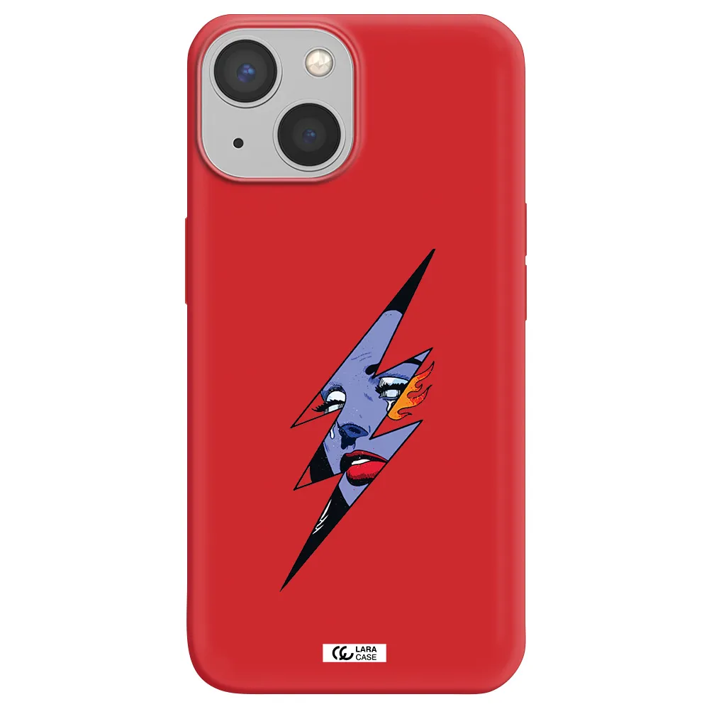 a lightning bolt with a woman's face Apple iPhone 13 Silicone Imperial Red Case