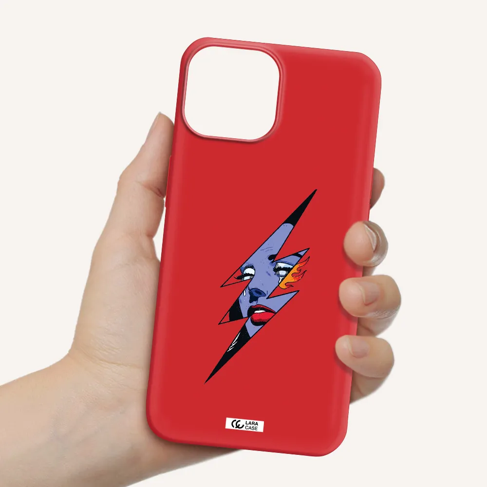 a lightning bolt with a woman's face Apple iPhone 13 Silicone Imperial Red Case