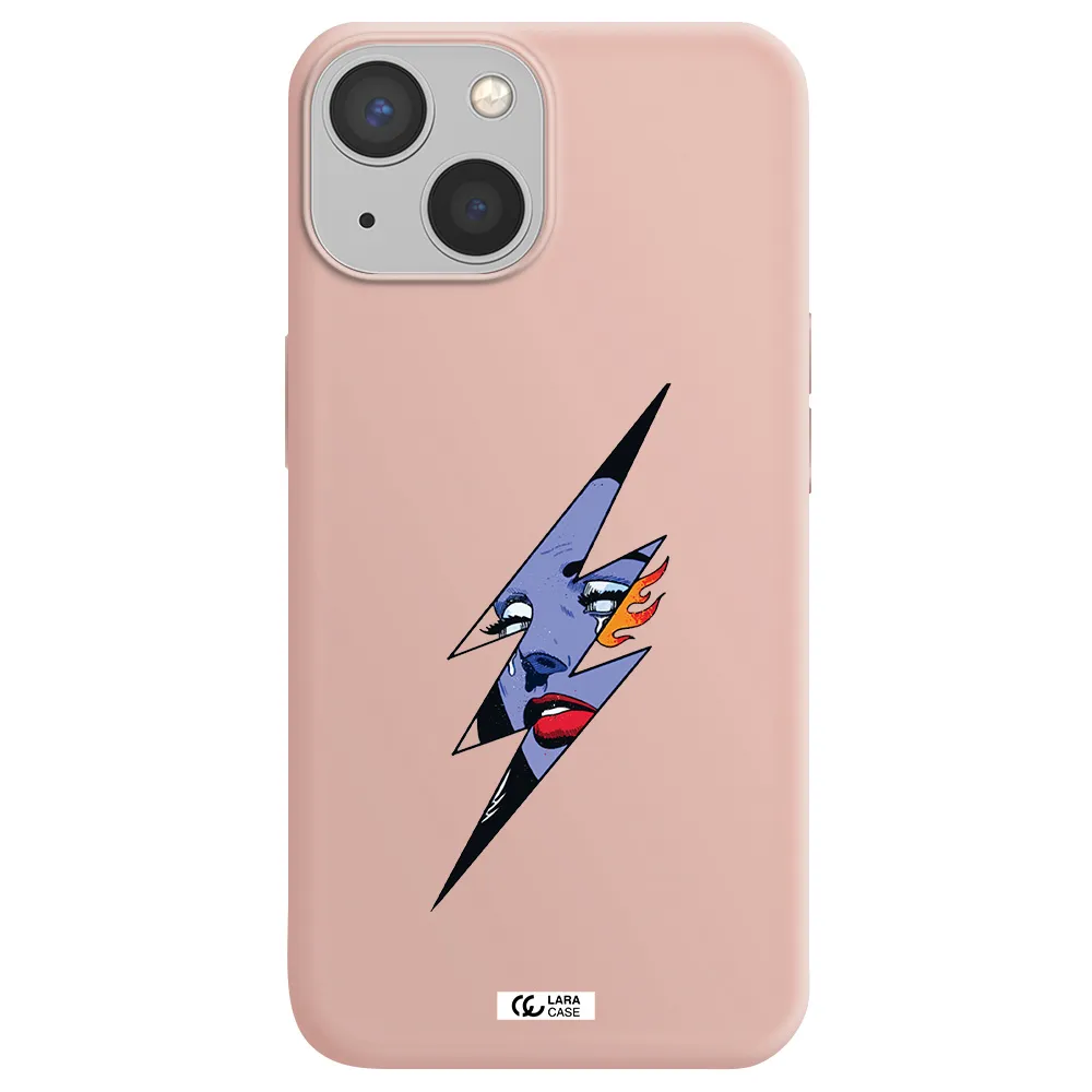 a lightning bolt with a woman's face Apple iPhone 13 Silicone pastel pink Case