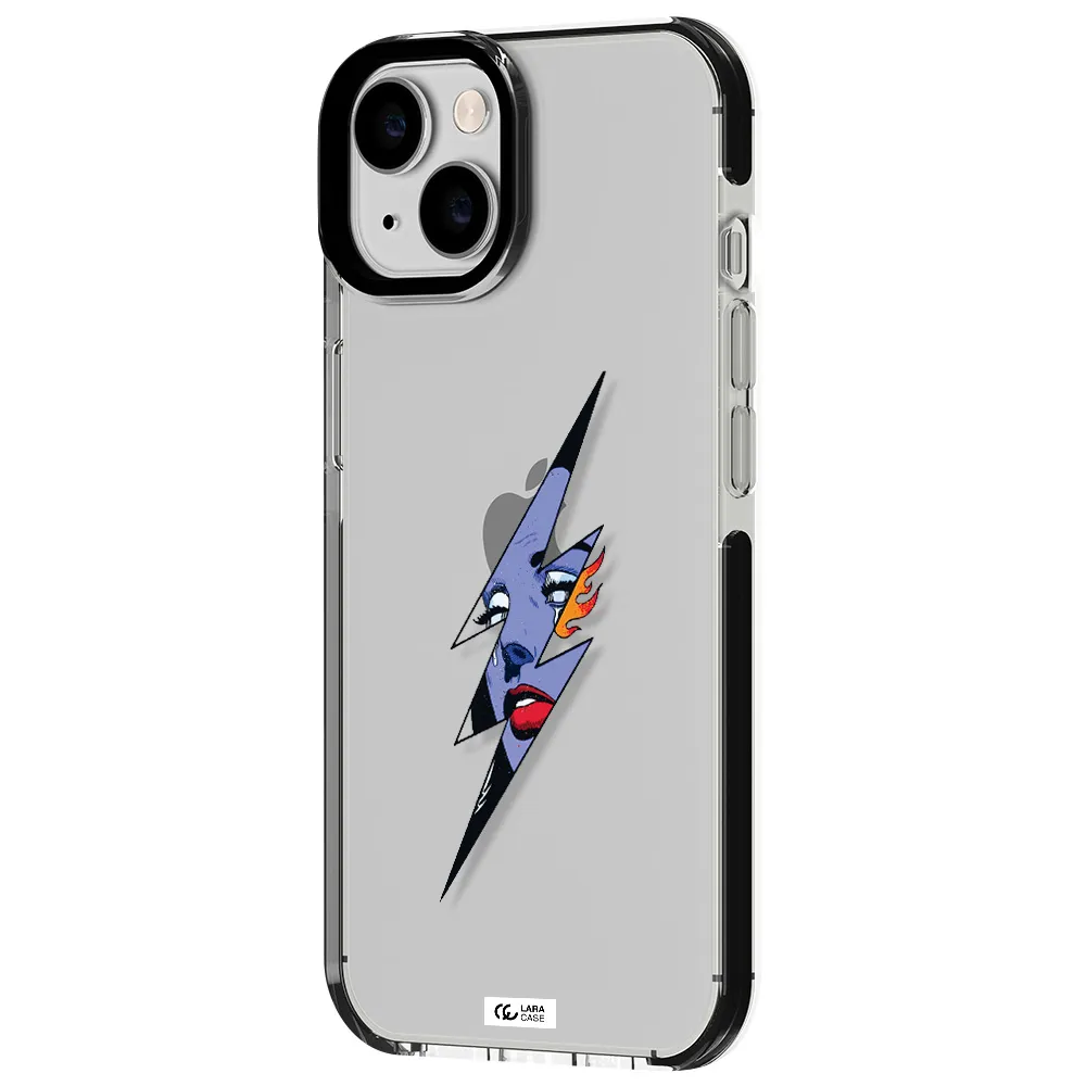 a lightning bolt with a woman's face Apple iPhone 14 impact black border Case