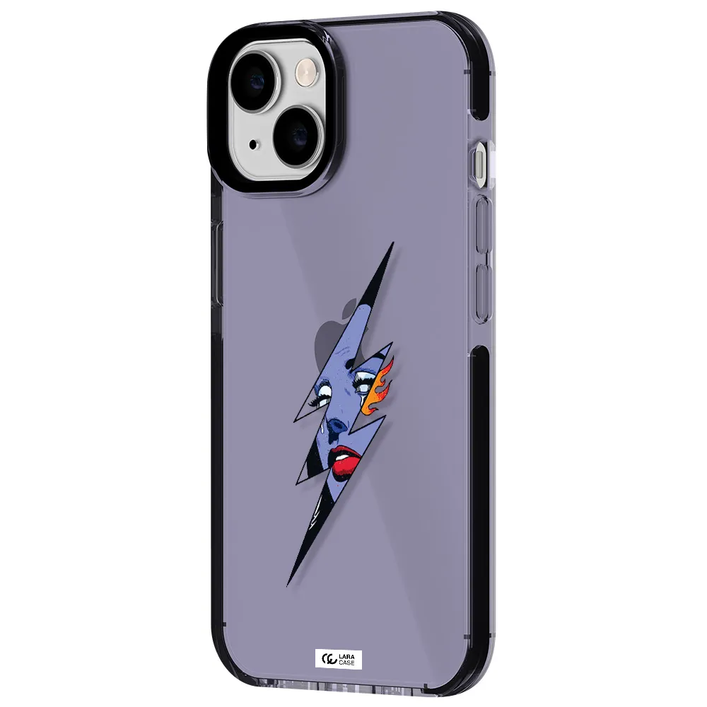a lightning bolt with a woman's face Apple iPhone 14 impact Lilac Case