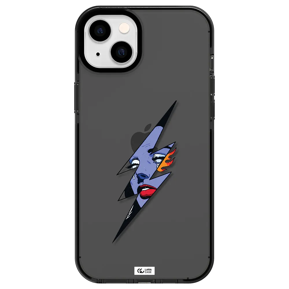 a lightning bolt with a woman's face Apple iPhone 14 plus impact Smoke Black Case