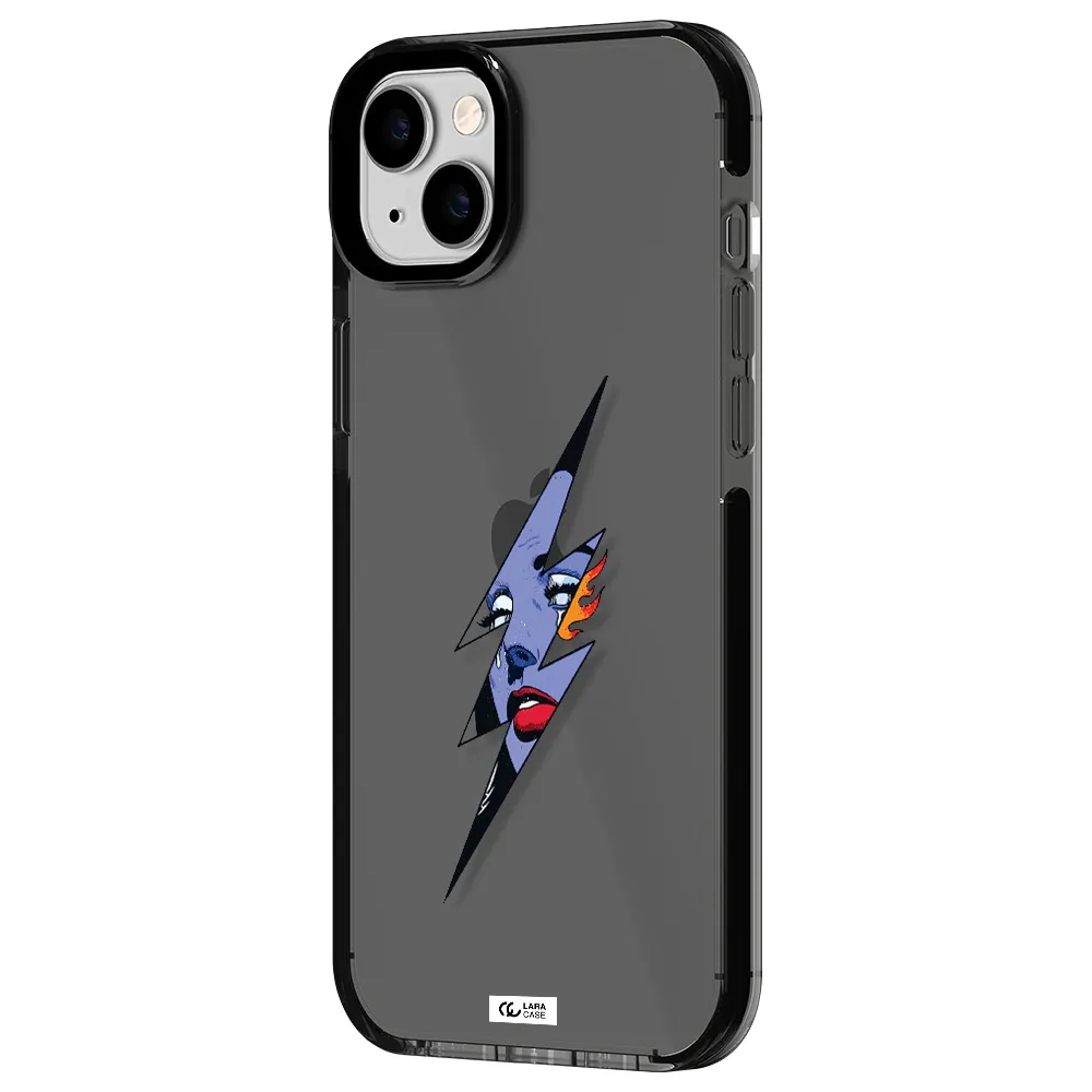 a lightning bolt with a woman's face Apple iPhone 14 plus impact Smoke Black Case