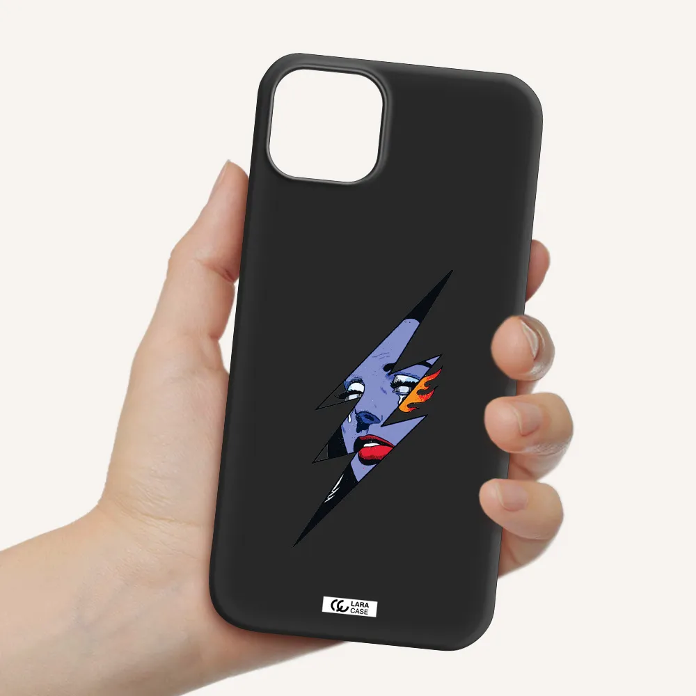 a lightning bolt with a woman's face Apple iPhone 14 plus Silicone black Case