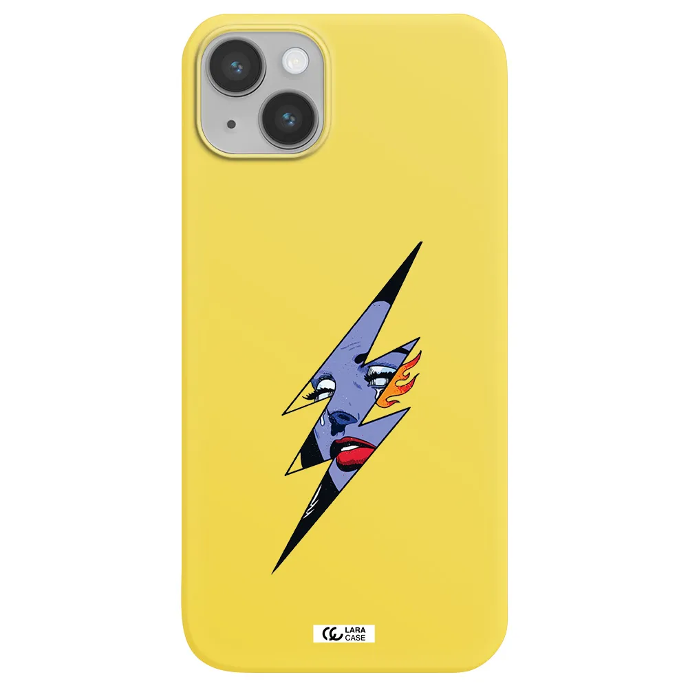 a lightning bolt with a woman's face Apple iPhone 14 plus Silicone canary yellow Case