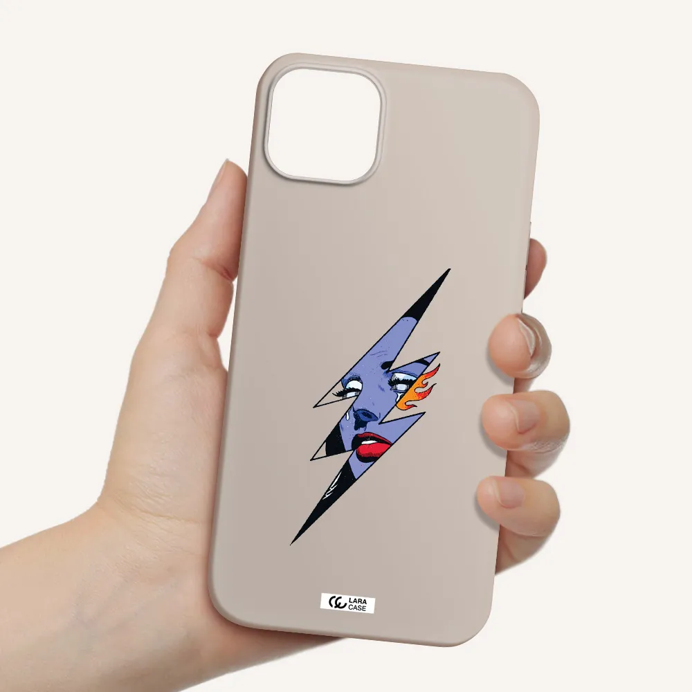 a lightning bolt with a woman's face Apple iPhone 14 plus Silicone Stone Case