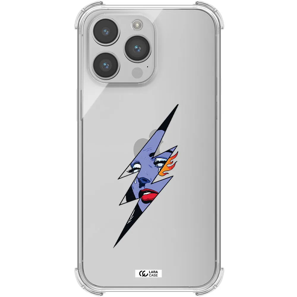 a lightning bolt with a woman's face Apple iPhone 14 pro Clear PC Case