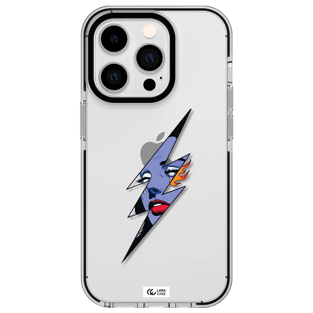 a lightning bolt with a woman's face Apple iPhone 14 pro impact black border Case