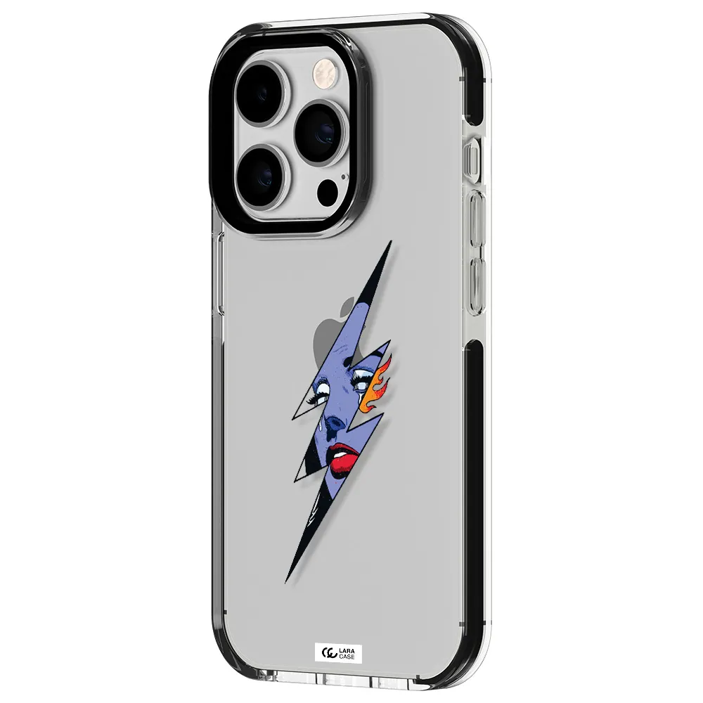 a lightning bolt with a woman's face Apple iPhone 14 pro impact black border Case