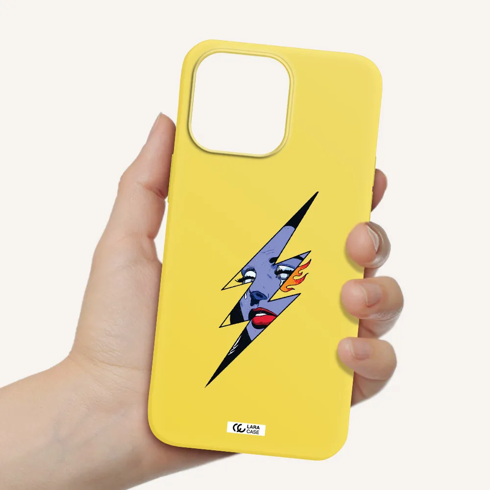 a lightning bolt with a woman's face Apple iPhone 14 pro max Silicone canary yellow Case
