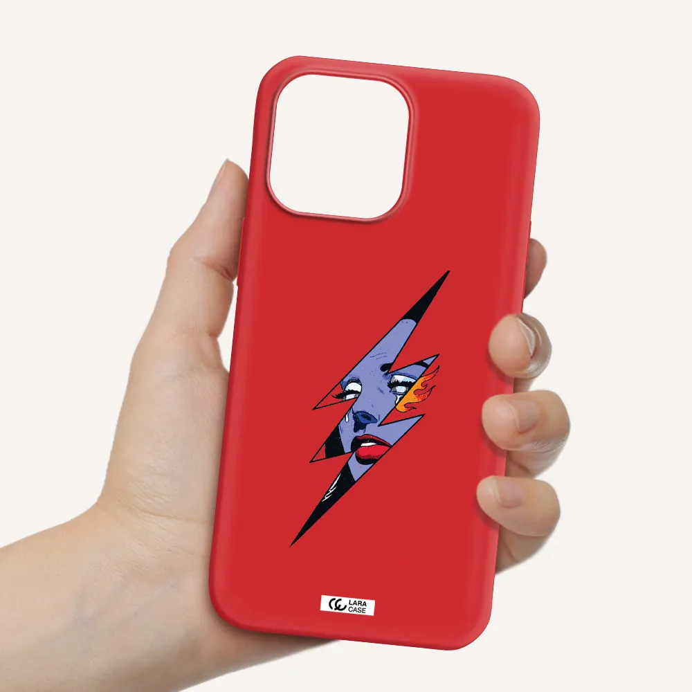 a lightning bolt with a woman's face Apple iPhone 14 pro max Silicone Imperial Red Case