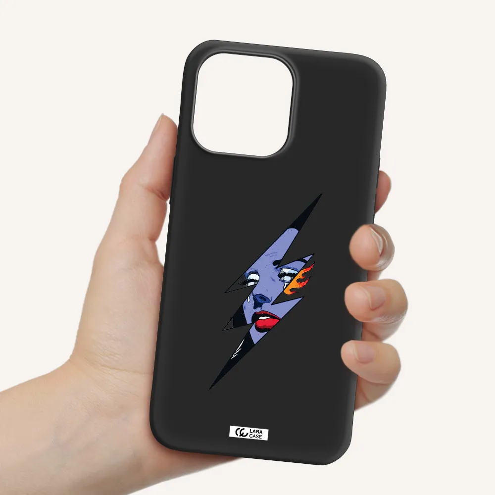 a lightning bolt with a woman's face Apple iPhone 14 pro Silicone black Case