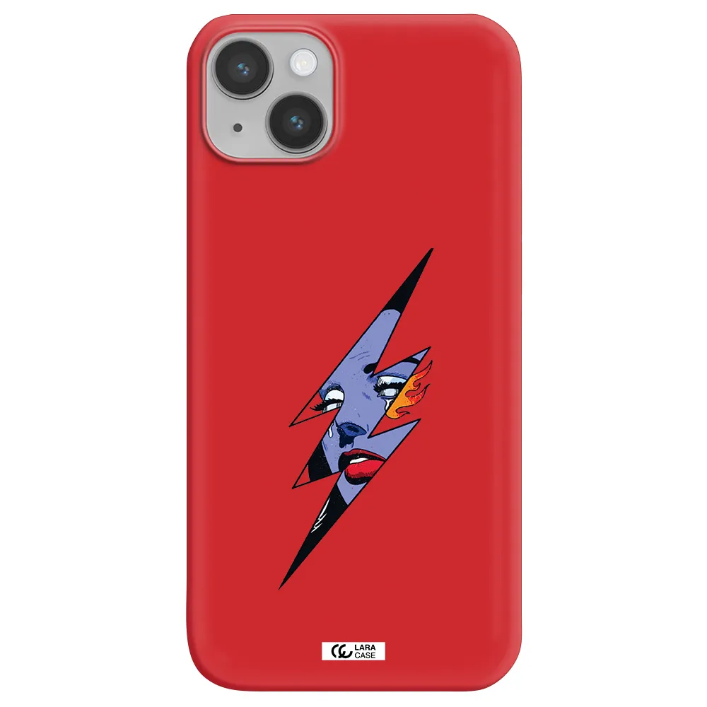 a lightning bolt with a woman's face Apple iPhone 14 Silicone Imperial Red Case