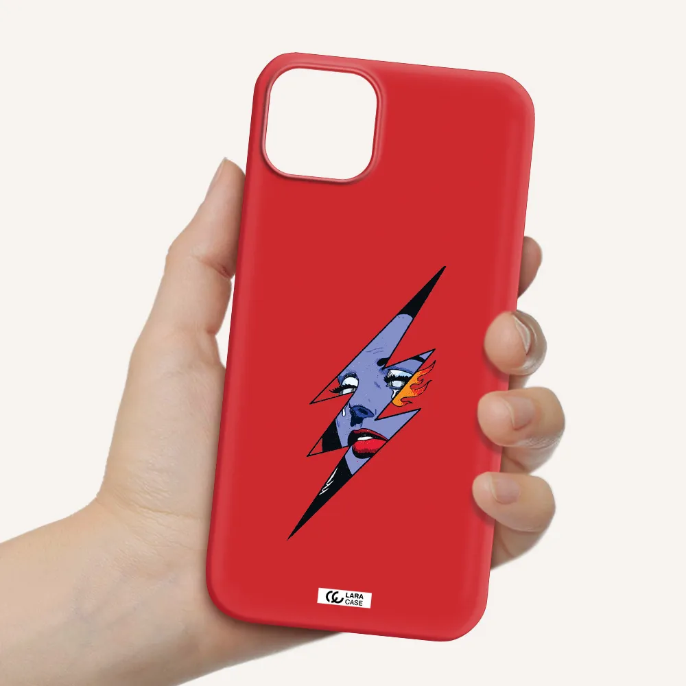 a lightning bolt with a woman's face Apple iPhone 14 Silicone Imperial Red Case