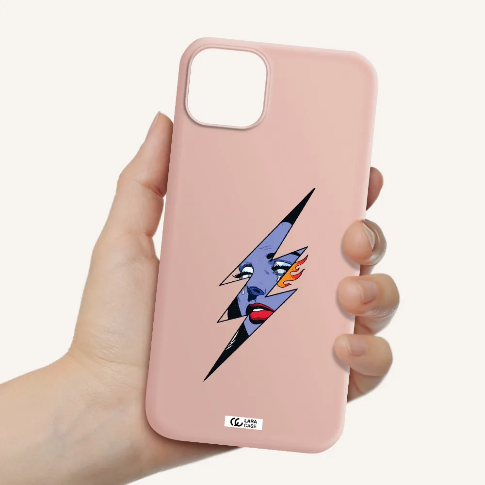 a lightning bolt with a woman's face Apple iPhone 14 Silicone pastel pink Case