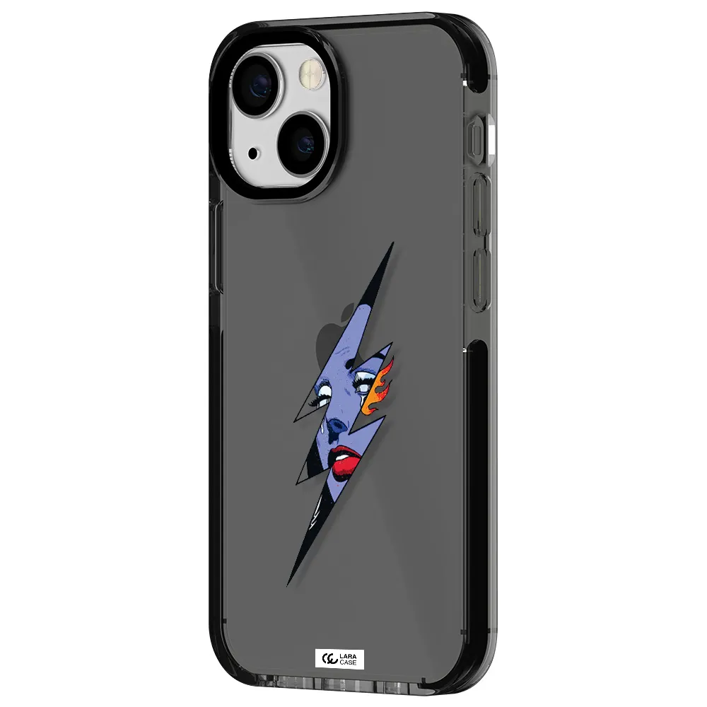 a lightning bolt with a woman's face Apple iPhone 15 impact Smoke Black Case