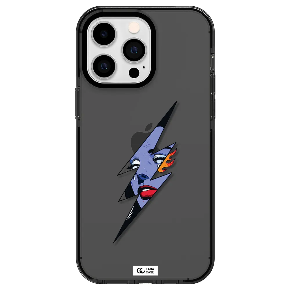 a lightning bolt with a woman's face Apple iPhone 15 Pro Max impact Smoke Black Case
