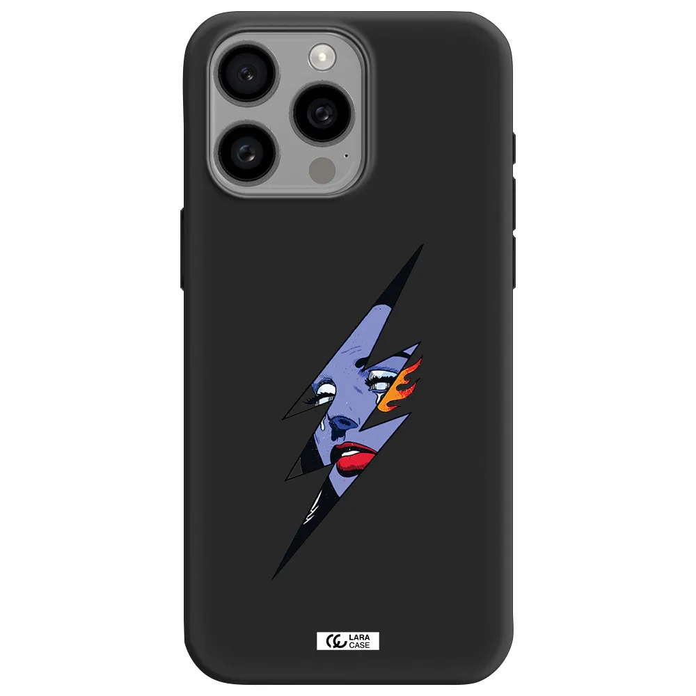 a lightning bolt with a woman's face Apple Iphone 15 Pro max Silicone black Case