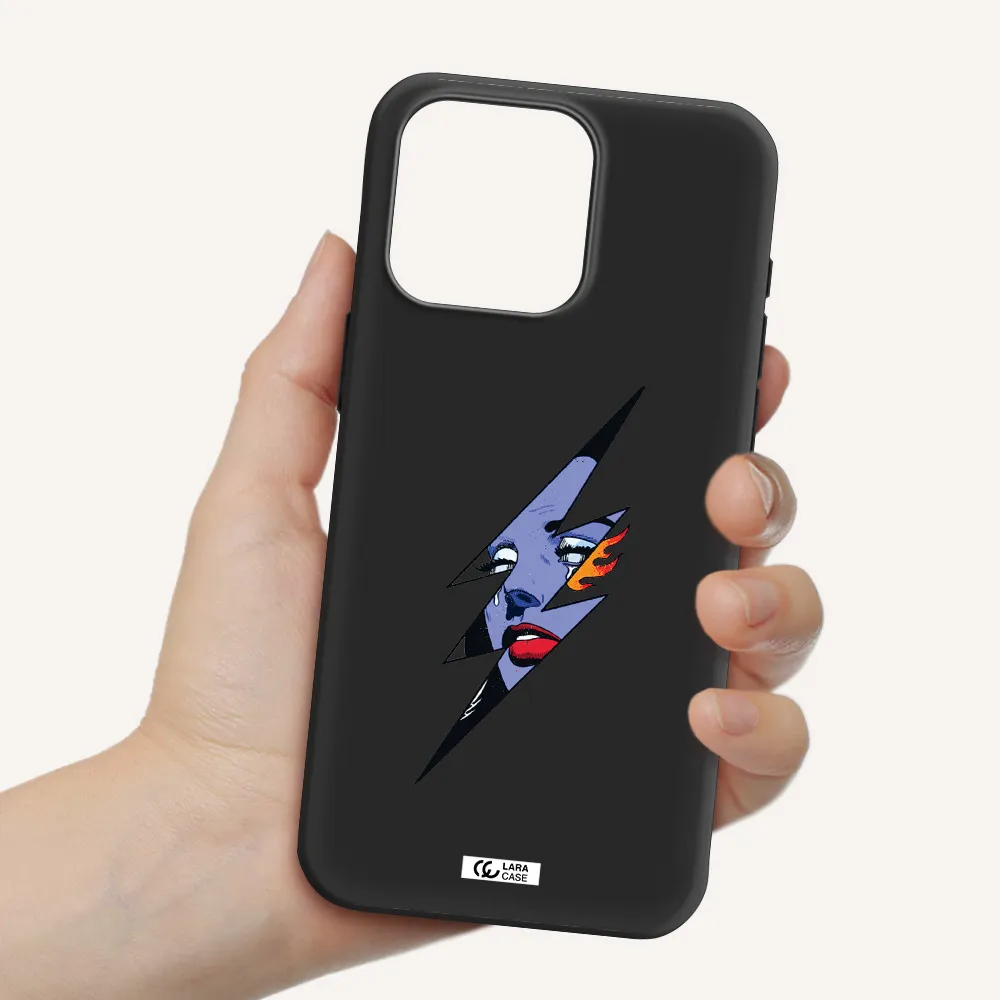 a lightning bolt with a woman's face Apple Iphone 15 Pro max Silicone black Case