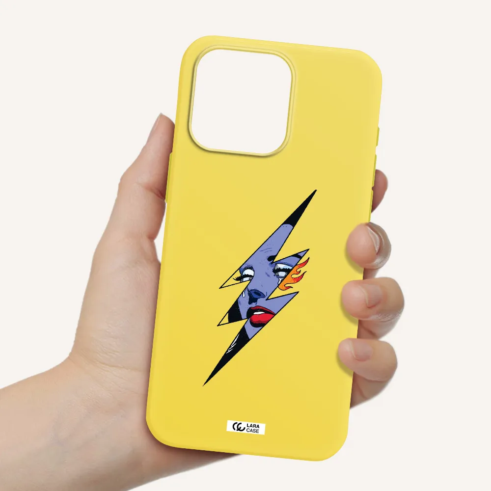 a lightning bolt with a woman's face Apple Iphone 15 Pro max Silicone canary yellow Case