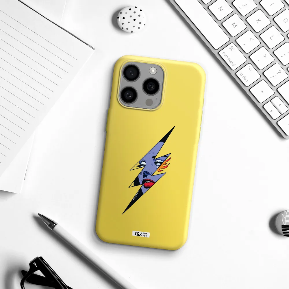 a lightning bolt with a woman's face Apple Iphone 15 Pro max Silicone canary yellow Case