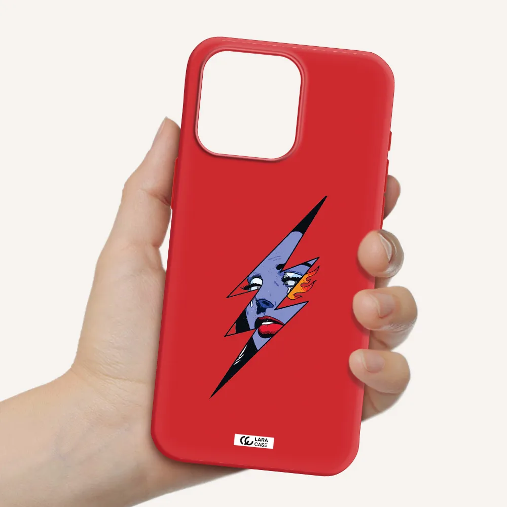 A Lightning Bolt With A Woman's Face Apple Iphone 15 Pro Max Silicone Imperial Red Case