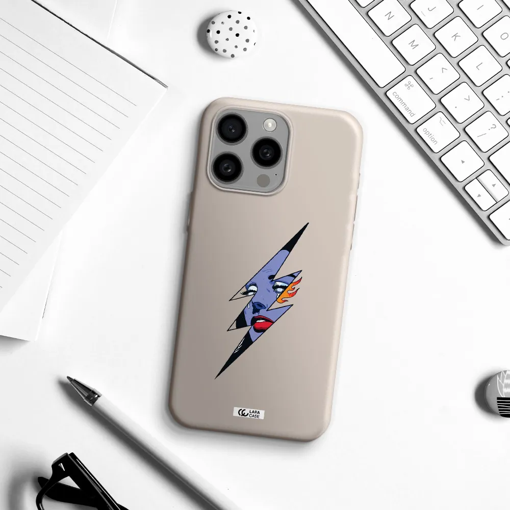 a lightning bolt with a woman's face Apple Iphone 15 Pro max Silicone Stone Case